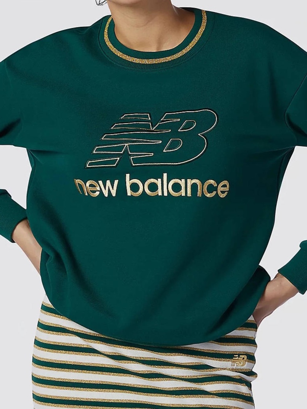 New Balance Gold Metallic Thread Retro Sweatshirt Hunter Green Size XS